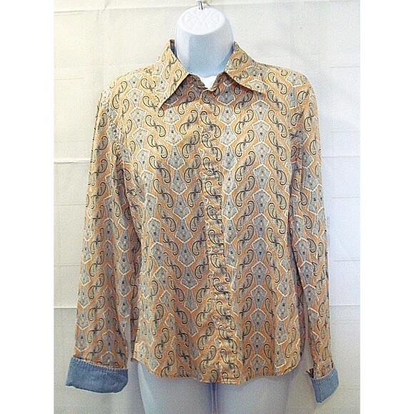 Tommy Hilfiger Jeans Blouse Flip Cuff Snap Front Shirt Womens Size L - Picture 2 of 8